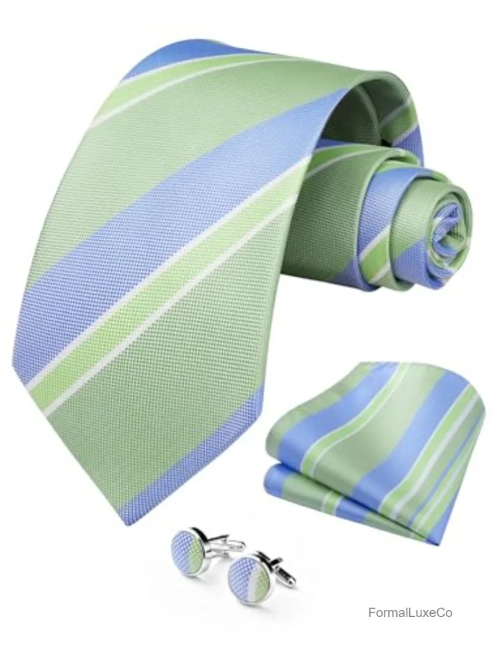 Silk Blend Mens Tie Set with Pocket Square and Cufflinks for Wedding Party